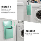 Picowe Magnetic Laundry Storage, Large Metal Lint Holder Bin with Lid for Laundry Room, Space-Saving Trash Container Hanging on Dryer, Washer or Wall Mount Trash Bin (Green) - color: Green