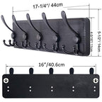 SKOLOO Rustic Wall Mounted Coat Rack: 16" Stud Spacing, Pine Real Wood Plank Wall Coat Rack with 5 Triple Hooks, Farmhouse Coat Hanger Wall Mount for Hanging Backpack Jacket Coat Hat - color: Black Plate & Black Hook, size: 1 Item-5 Hooks