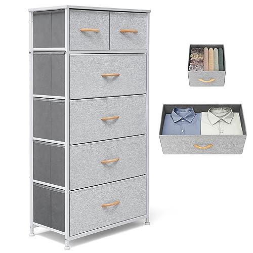 Fabric Dresser for Bedroom, Tall Skinny Dresser with 6 Drawers, Storage Organizer Tower, Steel Frame Wooden Top for Closet, Living Room, Hallway(Light Gray) - color: Light Grey
