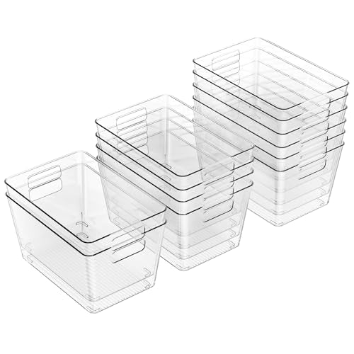 12 Pack Clear Plastic Storage Bins, 11" Large Pantry Organizer Bins with Handles, Plastic Containers for Refrigerator,BPA-Free Perfect for Kitchen,Fridge,Cabinet,Pantry,Bathroom,Closet Organization - color: 12 Pack
