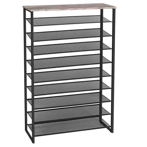HOOBRO 10-Tier Shoe Rack for Entryway, 39.4" L Shoe Storage Organizer, Large Capacity Shoe Shelf for Closet, Front Door Entrance, Hallway, Holds 45-50 Pairs of Shoes, Greige and Black BG171XJ01 - color: Greige + Black, size: 10 Tiers (39.4"W)