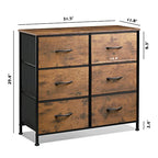 WLIVE Dresser for Bedroom with 6 Drawers, Closet Dresser with Metal Frame, Wooden Top, Fabric Dresser for Closet, Living Room, Hallway, Rustic Brown Wood Grain Print - color: Rustic Brown Wood Grain Print