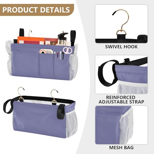 Purple Bedside Caddy Storage Bag Bedside Organizer for College Dorm Top Bunk Bed Hanging Storage Organizer 6 Pockets with Hooks for Book Glasses Phone Holder - color: Purple