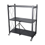 3-Tier Foldable Metal Kitchen Trolley Rack, Rolling Storage Shelf with Wheels, Perforated Mesh Shelving Organizer, for Kitchen, Home Office & Entryway