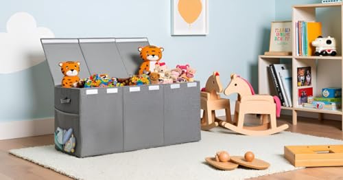 Extra Large Toy Storage Organizer with Lid, Large Toy Box Collapsible Toy Chest Storage Box Design - Toys Bin with Dividers for Kids, Nursery, Bedroom, Playroom-40 x16 x14'' - color: Grey