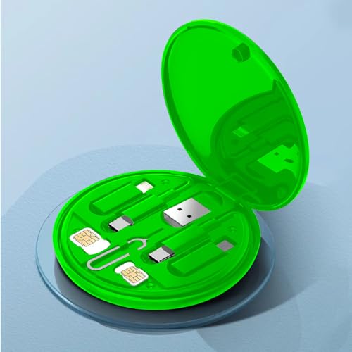 Multi-Functional Cable Storage Box with Charging Cables and SIM Card Holder, Compact Organizer for Travel and Office Use, Green - color: Green