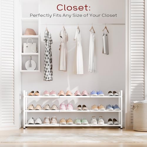 Bumusty 3-Tier Long Expandable Shoe Rack for Closet, 18"-44" Adjustable Shoe Rack for Entryway, 15-18 Pairs Large Shoe Organizer Shelf Storage, Sturdy Metal, White - color: White, size: 3-Tier