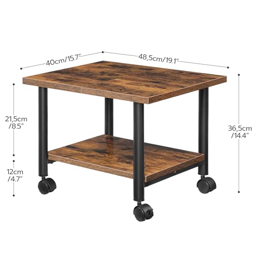 HOOBRO Printer Stand, 2-Tier Industrial Under Desk Printer Cart with Shelf, Mobile Heavy Duty Storage Rack on Wheels for Home, Office, Rustic Brown and Black BF02PS01G1 - color: Rustic Brown + Black, size: 15.7'' x 19.1''x 14.4''