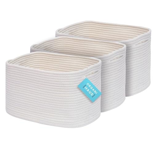 OrganiHaus Rope Baskets for Shelves - Set of 3 Woven Storage Baskets for Organizing, Closet & Toy Storage - Off-White - 15x9x10 - color: Full Off-White