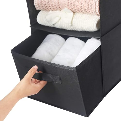 MAX Houser Hanging Shelf Closet Storage Organizer Removable Drawers ，Hanging Storage Organizer Hanging Sweater 2 Sock Underwear Drawers for Closet, Bedroom, Black - color: Black-d