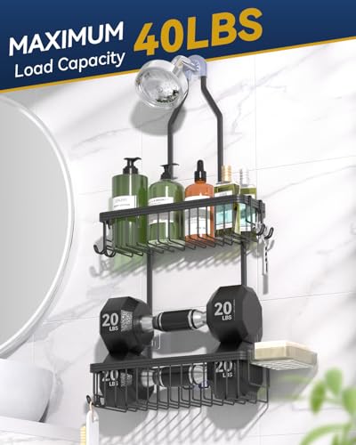 YASONIC Shower Caddy Hanging, Never Rust Shower Organizer Hanging, Aluminum Shower Racks for Inside Shower with Hooks for Razor, Bathroom Organizers and Storage with Soap Holder, Black - color: Black