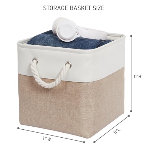 11 x 11 Inch Storage Cubes, 6 Pack Large Collapsible Fabric Storage Bin with Ropes, Foldable Storage Cubes for Home, Office,Closet, Clothes, Toys Organizer (White&Beige) - color: White&Beige, size: Cube - 11 x 11 x 11 inches (6 Pack)
