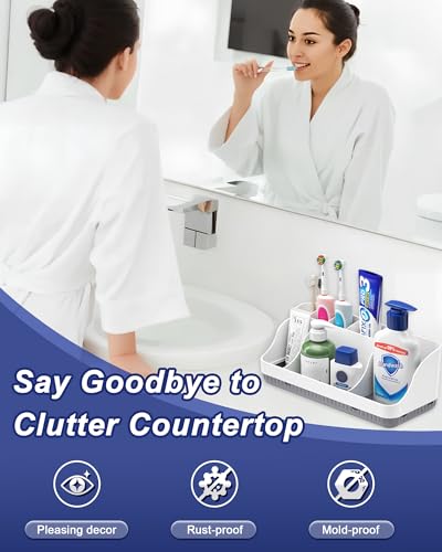 Bathroom Counter Organizer and Storage with 2 Pack Qtip Holder Dispenser, 7 Slots Detachable Toothbrush Holders for Bathrooms, Anti-Slip Electric Toothbrush and Toothpaste Holder Countertop - color: Whitegrey Sets