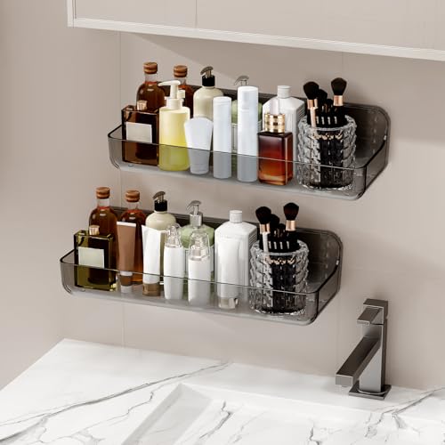 Diesisa 2pc Acrylic Wall Mounted Shower Caddy, Adhesive Shelf, Bathroom Shelves for Wall, Self Adhesive Organizer, No Drilling Hang Walls, for Bathroom, Kitchen, Living Room - color: 2pcs-grey