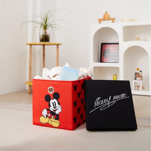 Idea Nuova Disney Mickey Mouse Collapsible Fabric Storage Cube,10” Organizer Bin with Lid for Bedroom, Playroom, and Closet - color: Mickey Mouse