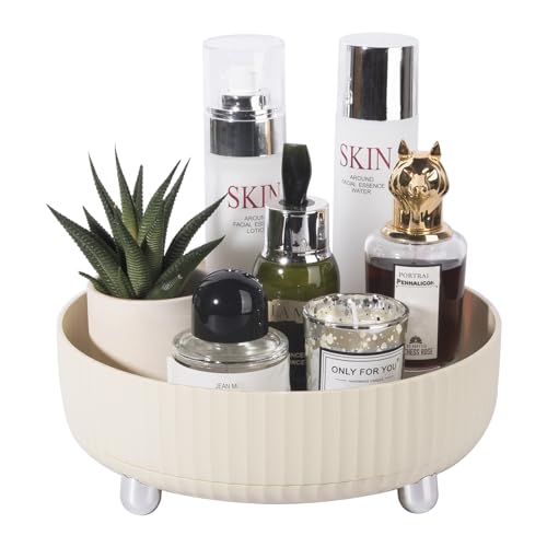 Anyoifax Makeup Perfume Organizer Tray 360 Degree Rotating Lazy Susan Skincare Lotion Organizer Spinning Cosmetics Storage for Dresser, Vanity, Bathroom Countertop, Small Beige - color: Beige, size: 9 "