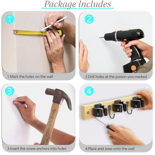 Mop and Broom Holder Wall Mount - Bamboo Broom Mop Hanger - Wall Mounted Garden Tool Rack Organizer for Closet Garage Laundry Room Kitchen Decor With 5 Slots & 4 Hooks (Bamboo) - color: Bamboo