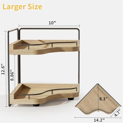 2-Tier Corner Bathroom Counter Organizer with Embedded Screw Holes, Secure & Stable Wood Vanity Shelf for Makeup and Skincare Essentials - Space Saving Bathroom Countertop Storage, ‎‎Light Walnut - color: ‎‎Light Walnut