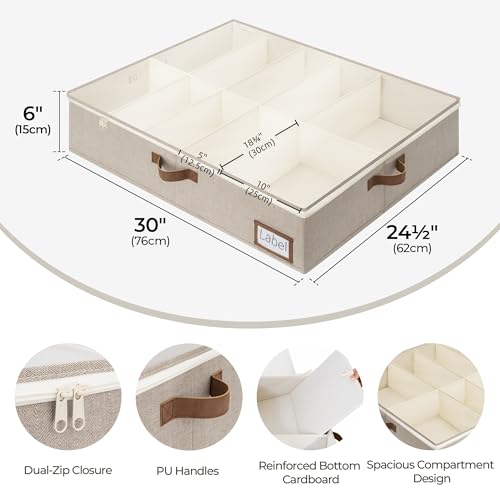 StorageWorks Under Bed Shoe Storage for Closet, 2-Pack Ultra-thick Fabric Shoe Organizer, Collapsible Shoes Containers with Bottom Support, Fits up to 24 Pairs, Taupe - color: Taupe, style: Fixed Divider