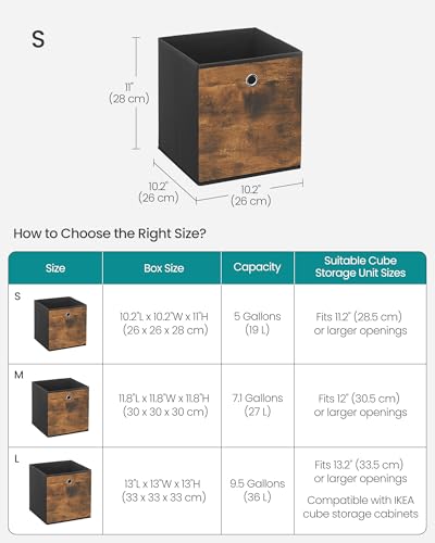 SONGMICS Storage Cubes, Set of 8 Storage Bins, Foldable Fabric Storage Boxes, 10.2 x 10.2 x 11 Inches, Fit Cube Storage Unit, for Clothes, Bedroom, Living Room, Rustic Brown and Ink Black URFB826B01 - color: Rustic Brown, size: 8 Pack (10.2"L x 10.2"W x 1