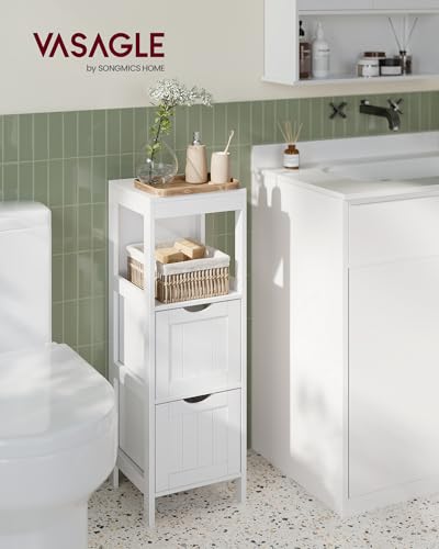 VASAGLE Storage Cabinet, Storage Organizer Rack Stand for Bathroom, Living Room, Multifunctional Corner Unit, 2 Drawers, 35 Inches in Height, White UBBC42WT - color: White, size: 35"H