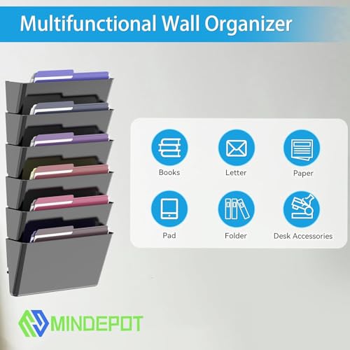 MINDEPOT 5 Pockets Acrylic Wall File Organizer, Clear Wall File Holder, Plastic Hanging Wall File Holder for Office, School and Home, Black - color: Black, size: 5Pack
