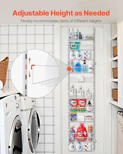 VEVOR Over the Door Pantry Organizer, 10-Tier Pantry Organization and Storage, Heavy-Duty Steel Hanging Spice Rack, Adjustable Wall Seasoning Shelves, for Home Kitchen Laundry Room Bathroom, White - color: White, size: 10-Tier