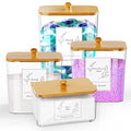 COAZEX 4 Pack Clear Laundry Pods Container & Dryer Sheet Holder, Plastic Square Laundry Room Organization and Storage Jars with Lids, Scoops & Labels for Detergent, Powder, Dryer Balls, Beads - color: B-2+1+1 Pack