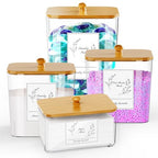 COAZEX 4 Pack Clear Laundry Pods Container & Dryer Sheet Holder, Plastic Square Laundry Room Organization and Storage Jars with Lids, Scoops & Labels for Detergent, Powder, Dryer Balls, Beads - color: B-2+1+1 Pack