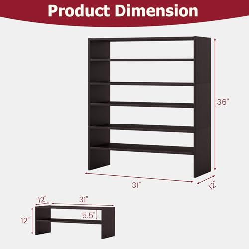 Tangkula Stackble Shoe Rack, Space Saving 6-Tier Corner Shoe Storage Shelf for 18 Pairs, 3-in-1 Adjustable White Shoe Organizer for Front Door Entryway (Coffee) - color: Coffee
