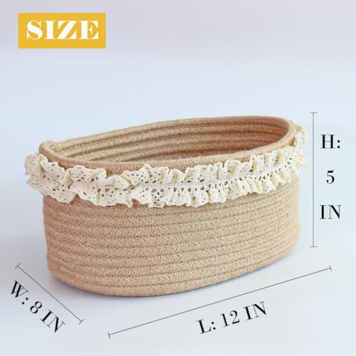 Yimi's Dream Baskets for Gifts Empty, Small Brown Storage Basket for Shelves, Decorative Jute Woven Basket for Nursery, Baby Shower, Christmas, Families (Oval, 12"x 8"x 5") - color: brown with lace, size: Oval - 12"x8"x5"