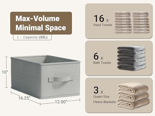 LayerSpace 3 Pack Fabric Storage Bins for Shelves | 16.25x12x10in Closet Storage Baskets | Collapsible Storage Bins |Fabric Closet Organizers with Handles | Light Gray - color: Light Gray, size: 3pcs-16.25"x12"x10"