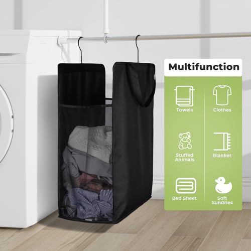 FENTEC Fentec Hanging Laundry Hamper, Hanging Laundry Basket, Slim Laundry Hamper Bag with Handles, Portable Hanging Closet Hamper, Mesh Heavy Duty Hanging Laundry Bag (Black,2 Pack) - color: Black, size: 2 Pack-One section