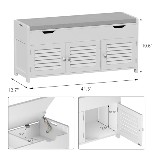 ChooChoo 41.3" Shoe Storage Bench with Lift Top Storage, Entryway Bench with Cushioned Seat, Adjustable Shelf, Shoe Cabinet with Hidden Space, for Entryway, Bedroom, Living Room, White - color: White, size: 13.78"D x 41.34"W x 19.69"H