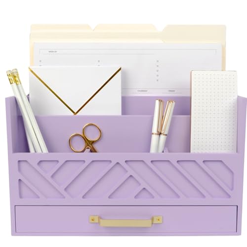BLU MONACO | Wooden Mail Organizer Countertop with Drawer | Tabletop Organizer with Drawers for Desk | Mail Sorter Organizer Countertop Letter Paper Holder - color: Purple