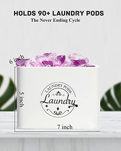 SACREDAY Laundry Pods Holder with Hinged Lid, Farmhouse Space-Saving Metal Container for Laundry Room Decor Organization and Storage, Detergent Dispenser for Efficient Laundry Room Use(Cream) - color: Cream