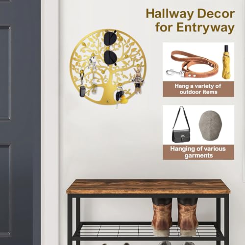 Round Decorative Home Key Holder Wall Mount, 2 Pack Metal Tree Car Key Rack for Wall Organizer for Keys, Wallets, Hats, Used for Decor for House Entryway, Kitchen, Garage, Office (12" Gold) - color: 2 Pack Gold