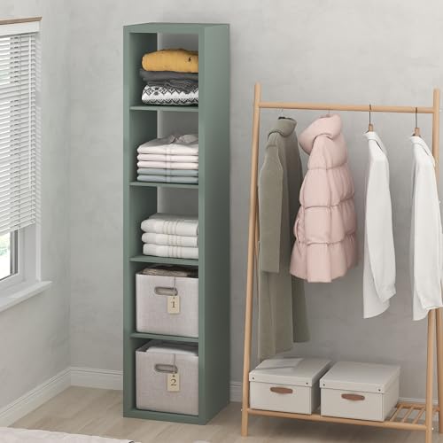 Furinno Cubic Closet Organizers and Storage, 5-Cube Closet Organizer, Open Shelf Closet Storage, Extra Thick Frame for Wardrobe, Bedroom, Living Room, Sage Green - color: Sage Green, size: 5-Cube