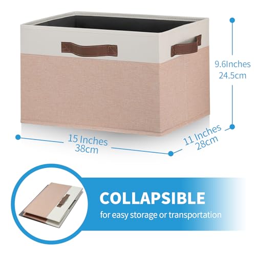 GhvyenntteS Large Fabric Storage Bins with Handles, 15x11x9.6 Inch Storage Baskets for Shelves, Foldable Closet Storage Bins for Shelves, Closet Organizers and Storage Boxes, Beige Yellow&White - color: Beige Yellow & White, size: Large-3 Pack