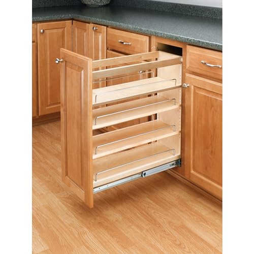 Rev-A-Shelf 8" Pullout Kitchen Cabinet Storage Organizer Slide Out Pantry Spice Rack with Adjustable Shelves for 8.5" W Cabinet Opening, 448-BC-8C - size: 8"W"