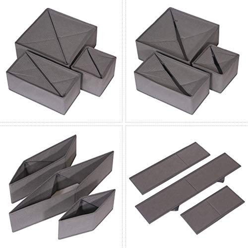 DIOMMELL 12 Pack Foldable Cloth Storage Box Closet Dresser Drawer Organizer Fabric Baskets Bins Containers Divider for Baby Clothes Underwear Bras Socks Lingerie Clothing,M Grey 444 - color: Medium Grey