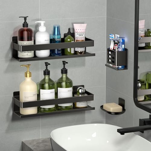 Shower Caddy,Shower Shelf 4 Pack - Bathroom Shower Shelf Rust-Proof Aluminum Adhesive Installation No Drilling Required, Suitable for Bathroom Storage and Home Decoration - size: 4-Piece Set (11.8in)