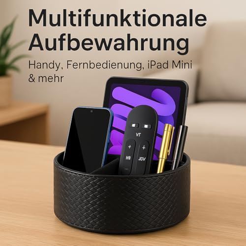 Remote Control Holder 360° Spinning Controller Holder TV Remote Caddy End Table Organizer Storage Bedside Nightstand Couch Caddy of Couch for Call Phone PU Leather Side Table Organizer