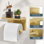 FORIOUS Toilet Paper Holder with Shelf, Adhesive or Screw Wall Mount Toilet Paper Roll Holder for Bathroom, 304 Stainless Steel Commercial Toilet Tissue Roll Dispenser with Phone Shelf (Brushed Gold) - color: Brushed Gold