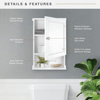 MCS 23x16 White Medicine Cabinet Organizer, Wall Mounted Bathroom Cabinet for Over-The-Toilet Storage, Bathroom Furniture & Restroom Organizer - size: 23x16 1-Door