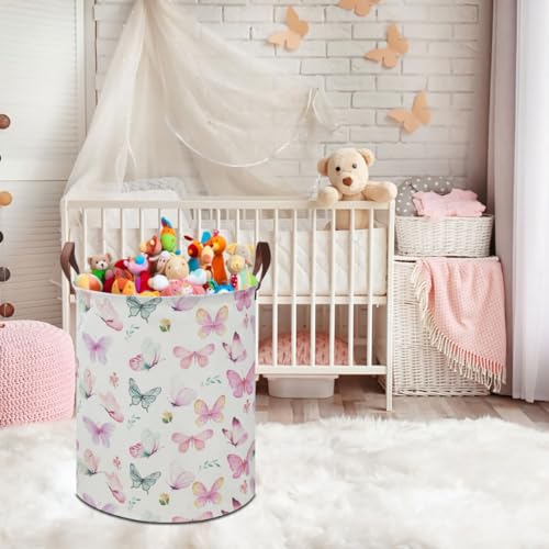 19.7" Butterfly Laundry Basket,Kids Dirty Clothes Hamper,Waterproof Toys Storage Bin,Room Decor,Gift Baskets,Baby Nursery Hamper(Pink Butterfly) - color: Pink Butterfly