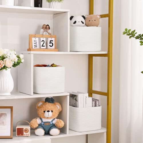3 Pack Cube Storage Bin, 9”x9”x7” Cotton Rope Woven Baskets for Organizing Toys Clothes Towels, Square Gift Storage Baskets for Shelves, Nursery, Closet, Bathroom, Pantry (White) - color: White, size: 9" x 9" x 7"