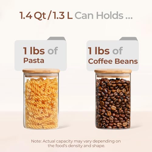 ComSaf 1.4 Qt Glass Storage Containers with Lids, Glass Jars with Lids, Clear Food Storage Jar, Square Canister Set of 3, Pantry Organizers and Storage for Flour Oat Pasta Tea Cookie Coffee Bean - size: 1.4Qt*3