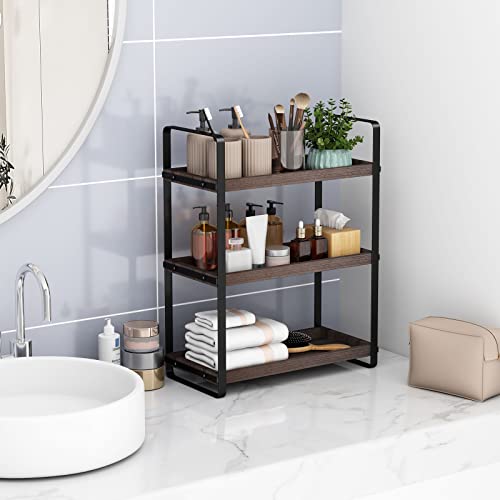 HNRLOY Bathroom Counter Organizer,Bathroom Countertop Organizer,Counter Shelf,Countertop Storage,Organization and Storage,Makeup Shelf,Sink Caddy(Brown 3 Tier) - color: Brown 3 Tier