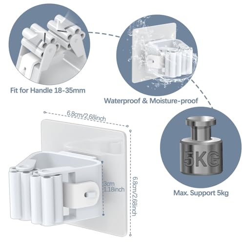 3-H 24-Pack Self Adhesive Broom Holder Wall Mount - Heavy Duty No Drill Broom Organizer for Garage Closet Kitchen, Plastic Storage Rack for Brooms Mops Tools, Peel and Stick Adhesive, White - color: Beige White, size: 24